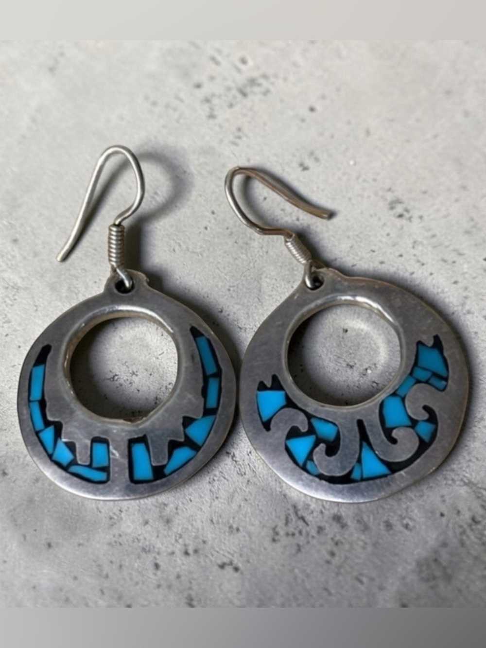 Sterling Silver Turquoise Inlay Native American Hoop Earrings